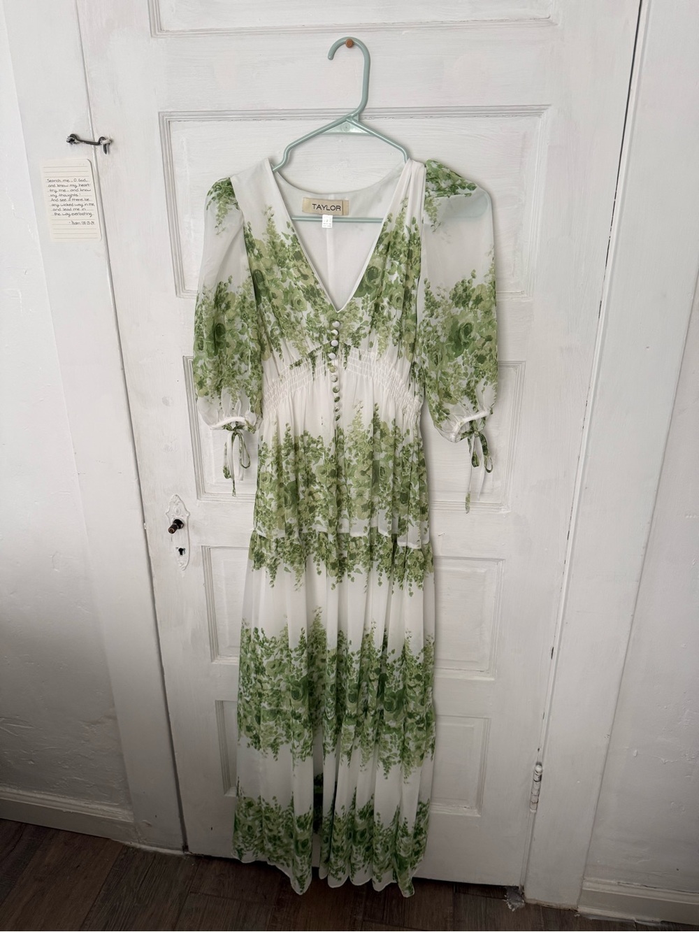 Taylor White Maxi Dress with Green Floral Print